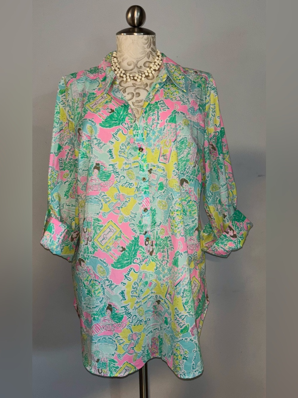 Lilly Pulitzer Captiva Tunic ColorfulTropical Print 109% Cotton Fabric Sz XL. #A